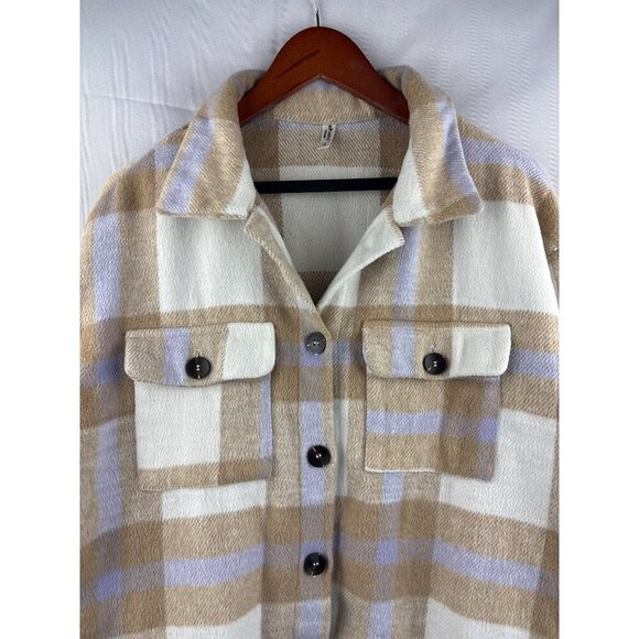 Plaid ePretty Chicago Womens Shacket S Beige & Lavender Polyester - Picture 1 of 6